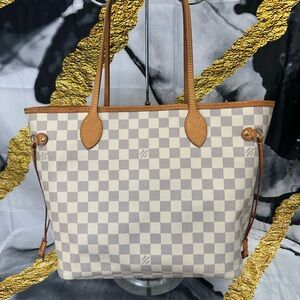 Louis Vuitton Damier Azur Tote Bag in Ivory and Tan Ballet Pink Interior MM